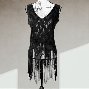 MELANIE LYNE sequins tassel fringe top LARGE
